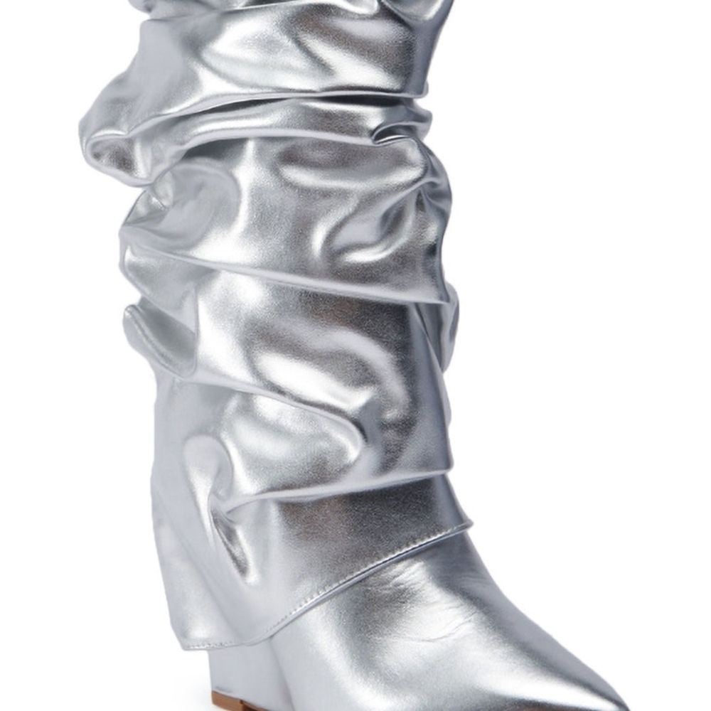 Azalea Wang "Glistening CoverGirl"  Metallic Silver Ankle Boots - Picture 6 of 11